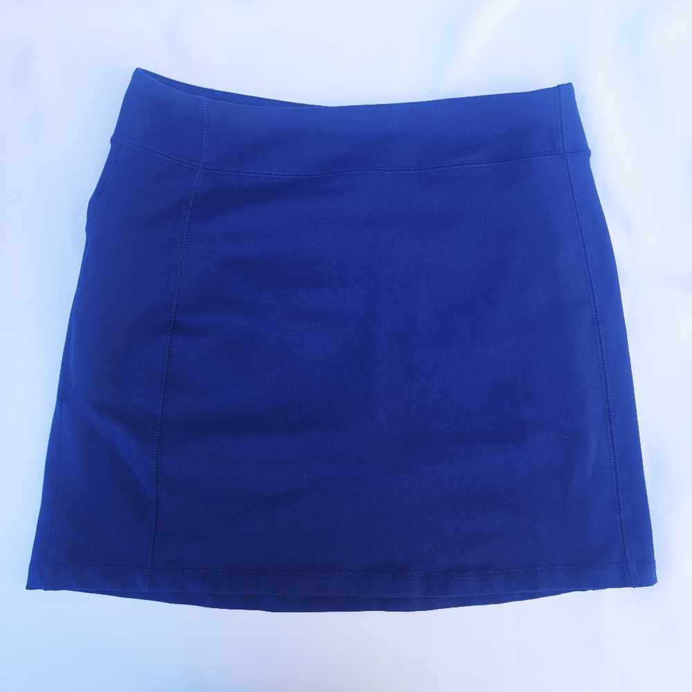 Lands End Active Skort Skirt Shorts Stretch Zip Pocket Navy Blue Workout Pull On